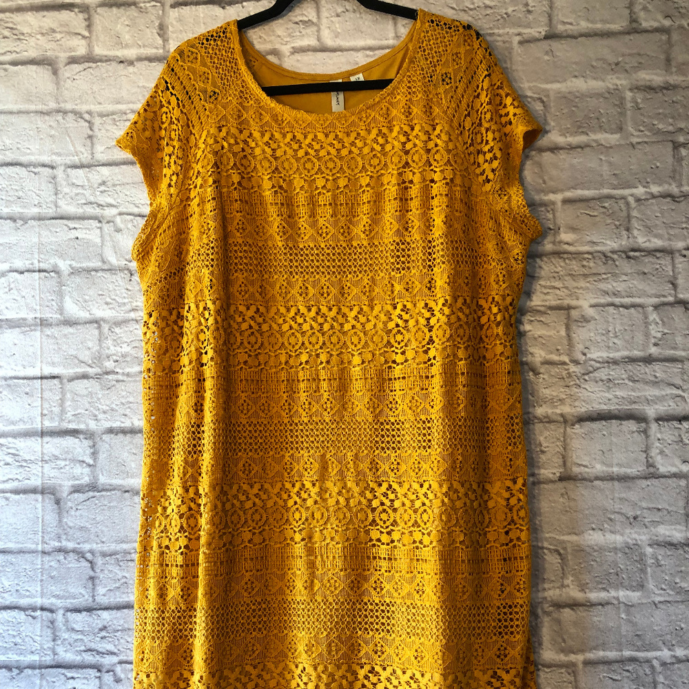 Tacera Shift Dress with Lace Overlay.
